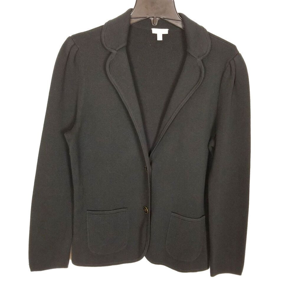 Talbots Women Knit Cardigan Jacket Size M Black Button Front Cotton Preppy Offic